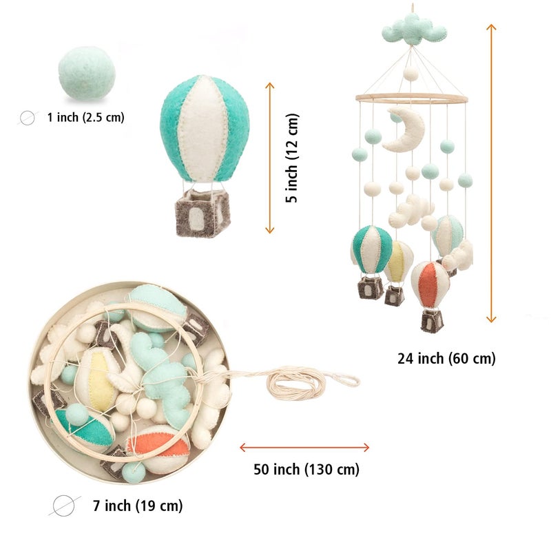 GLACIART ONE Baby Nursery Hot Air Balloon Mobile for Crib | Gender Neutral Felt Mobile With Hanging Clouds & Balls | Room Decorations Handmade From Natural Wool | Great Gift Idea - Image 5